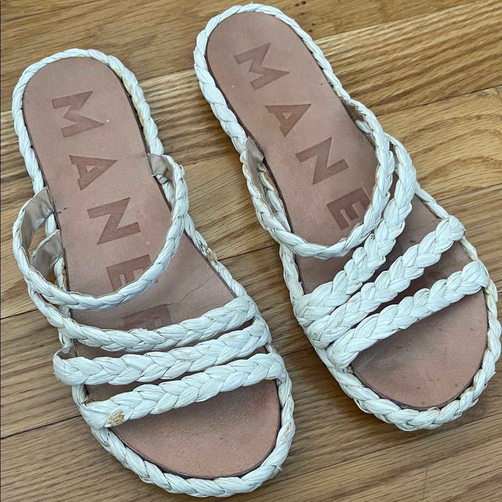 MANEBI Women's White Braided Sandals
